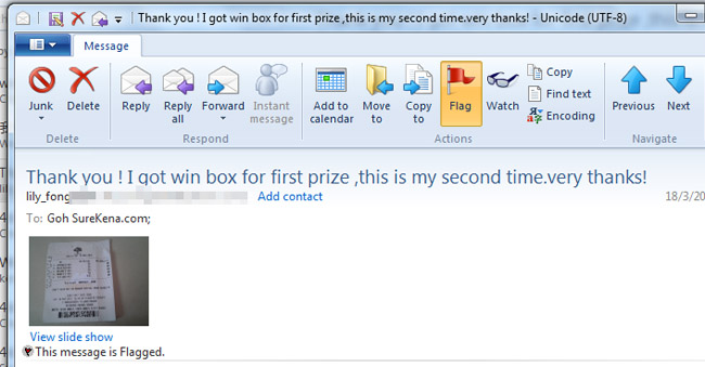 email testimonials win 4d first prize