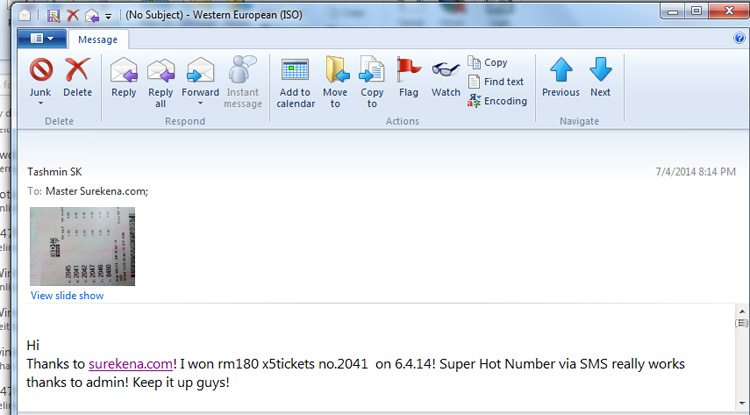 menang toto hadiah special email