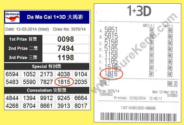 Damacai 4D Result - 12 March 2014