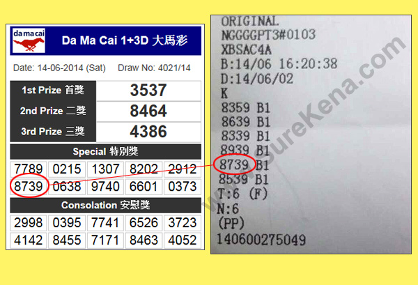 Damacai 4D Result - 14 June 2014