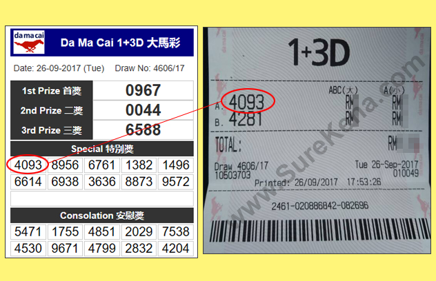 Damacai 4D Result - 26 September 2017