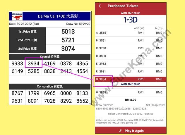Damacai 4D Result - 30 April 2022