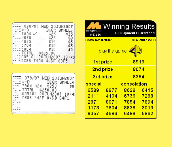 magnum 4d result - 20 June 2007