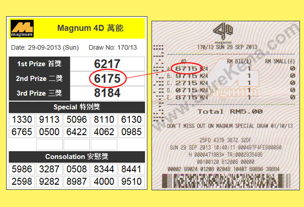Toto 4D Result - 29 September 2013