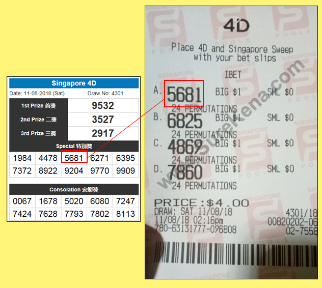 Singapore 4D Result - 11 August 2018