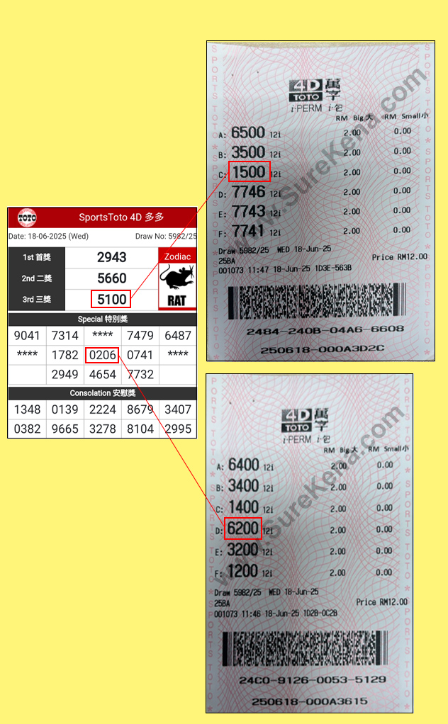 Toto 4D Result - 18 June 2025