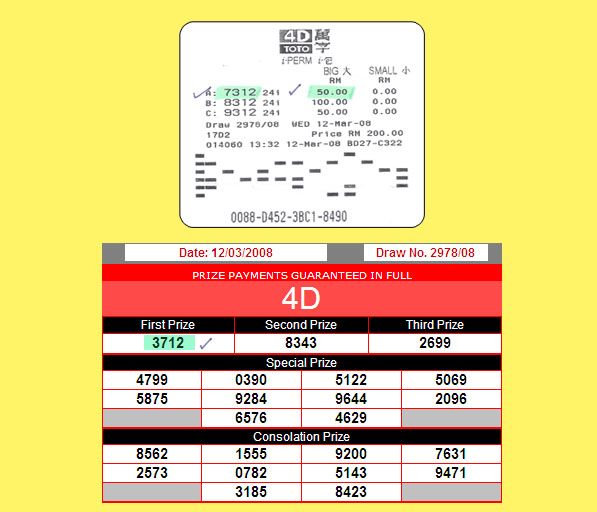 toto 4d result - 12 March 2008