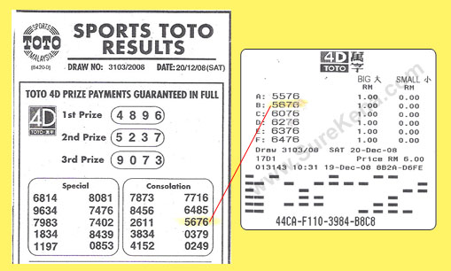 Toto 4d result - 20 December 2008