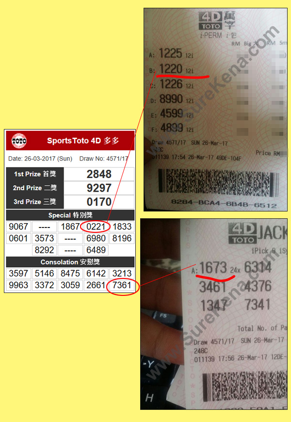 Toto 4D Jackpot Result - 26 March 2017