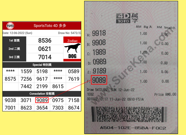 Toto 4D Result - 12 June 2022