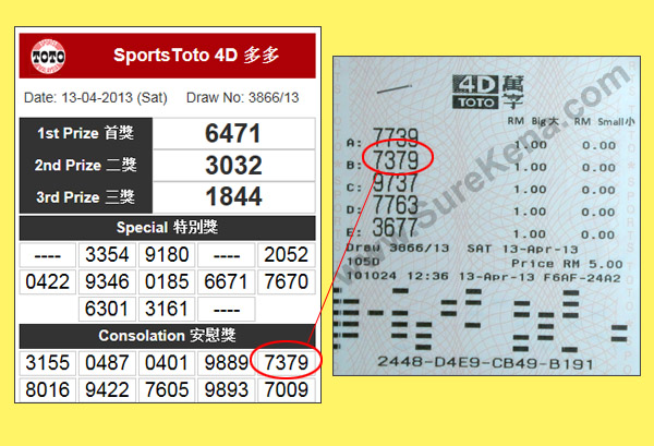 Toto 4D Result - 17 March 2013