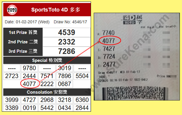 Toto 4D Result - 1 February 2017