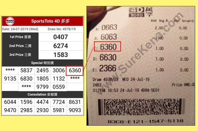 Toto 4D Result - 24 July 2019