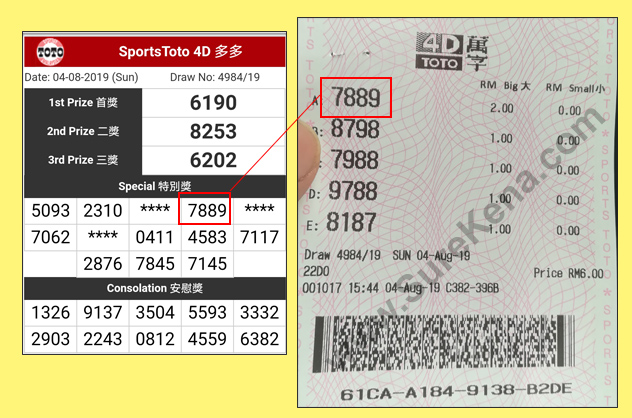 Toto 4D Result - 4 August 2019