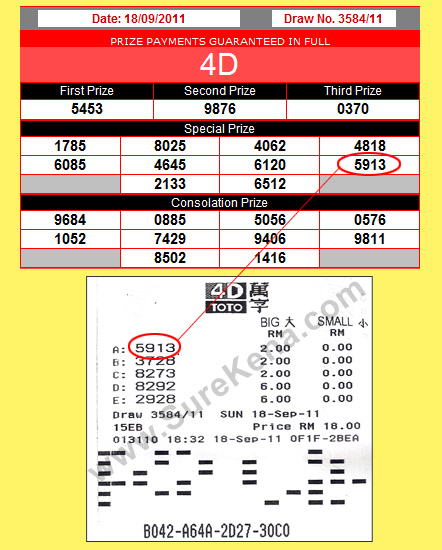 Toto 4D Result - 18 September 2011