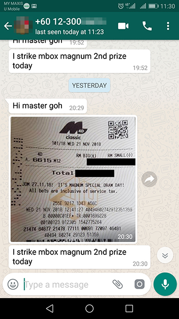 whatsapp send lottery 4d win ticket