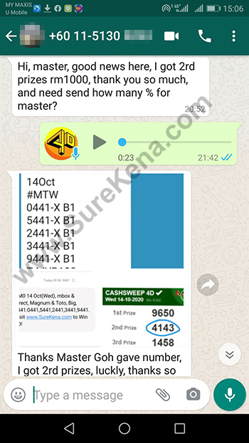 whatsapp lottery 4d win ticket