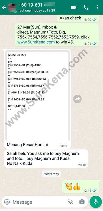 whatsapp lottery 4d win ticket