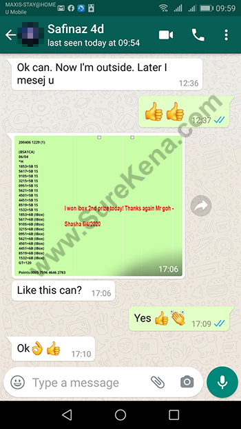 whatsapp lottery 4d win ticket