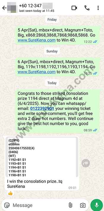 whatsapp lottery 4d win ticket