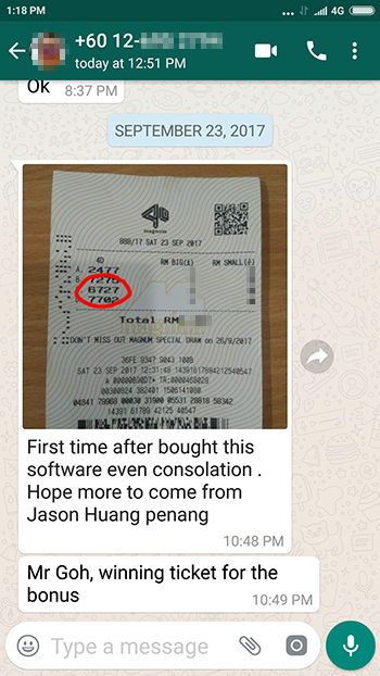 whatsapp win magnum 4d prize ticket