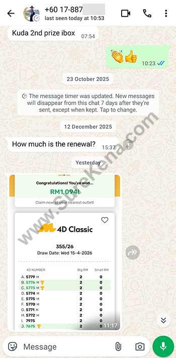 whatsapp lottery 4d win ticket