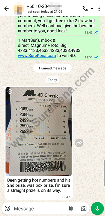 whatsapp lottery 4d win ticket