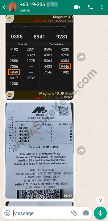 whatsapp lottery 4d win ticket