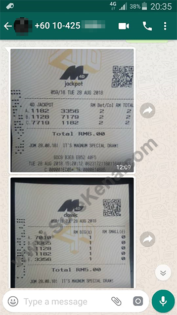 whatsapp send lottery 4d win ticket