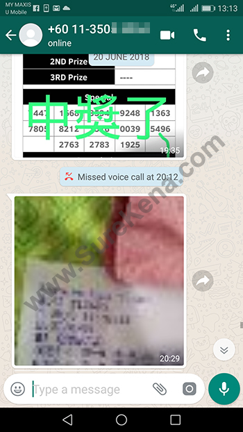 whatsapp send lottery 4d win ticket