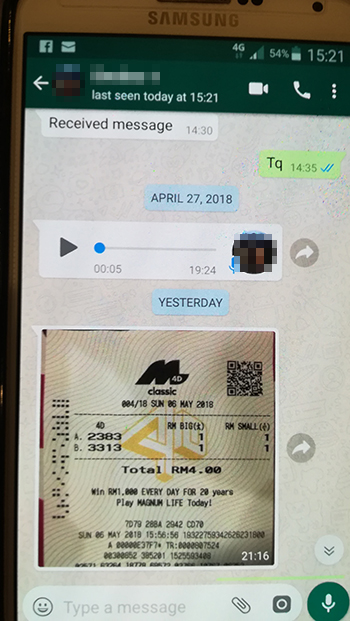 whatsapp magnum menang 4d tiket