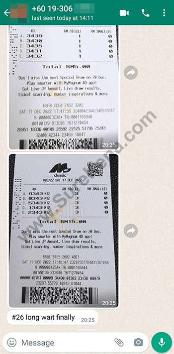 whatsapp lottery 4d win ticket