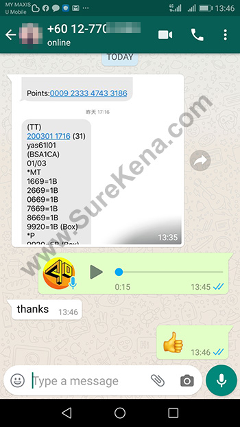 whatsapp lottery 4d win ticket