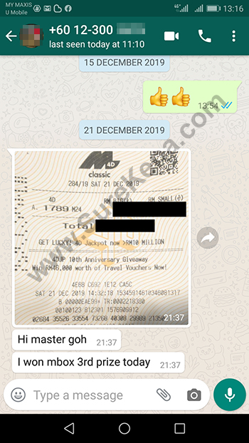 whatsapp lottery 4d win ticket