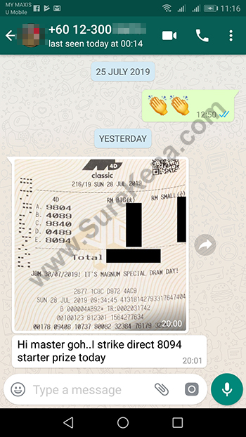 whatsapp lottery 4d win ticket
