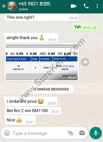 whatsapp lottery 4d win ticket