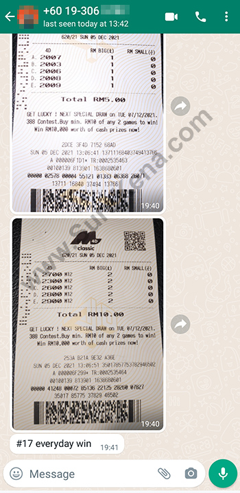 whatsapp lottery 4d win ticket