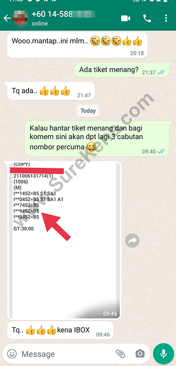 whatsapp lottery 4d win ticket