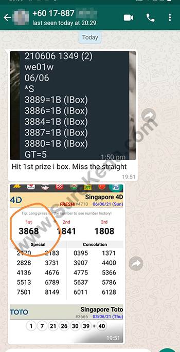 whatsapp lottery 4d win ticket
