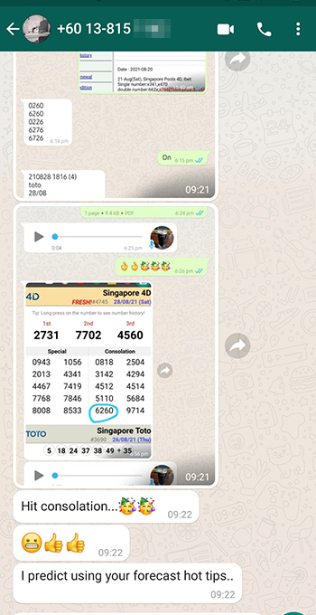 whatsapp lottery 4d win ticket