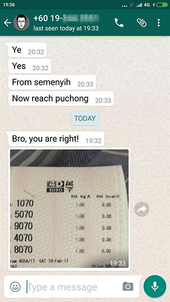 whatsapp win toto 4d - 18 February 2017