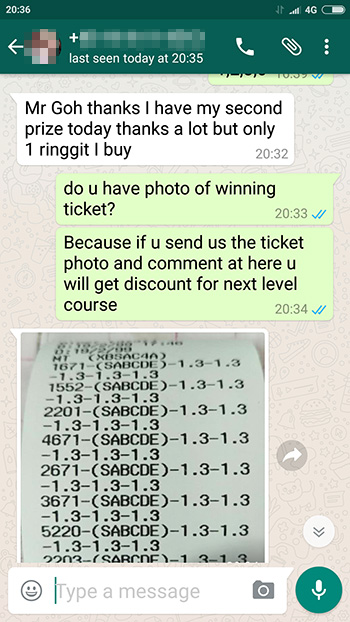 whatsapp win toto 4d - 19 February 2017
