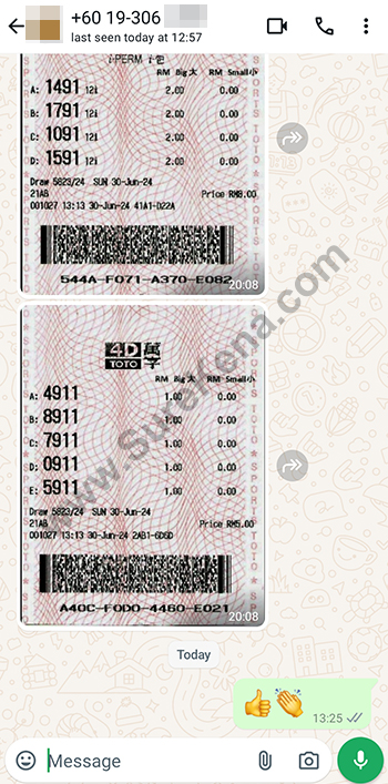 whatsapp lottery 4d win ticket