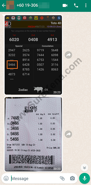 whatsapp lottery 4d win ticket