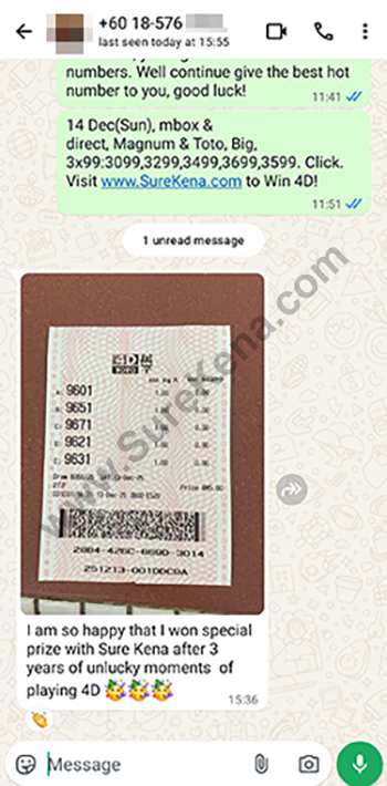 whatsapp lottery 4d win ticket