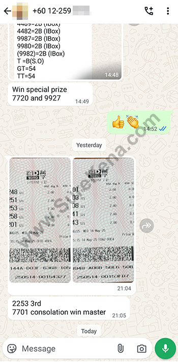 whatsapp lottery 4d win ticket
