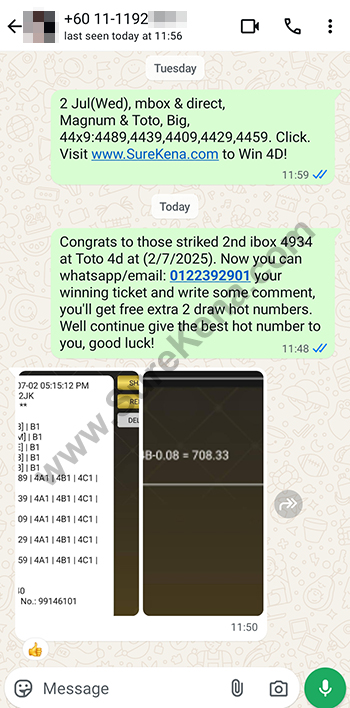 whatsapp lottery 4d win ticket