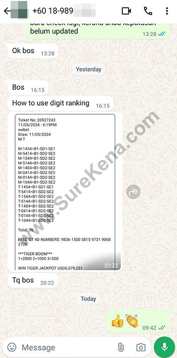 whatsapp lottery 4d win ticket