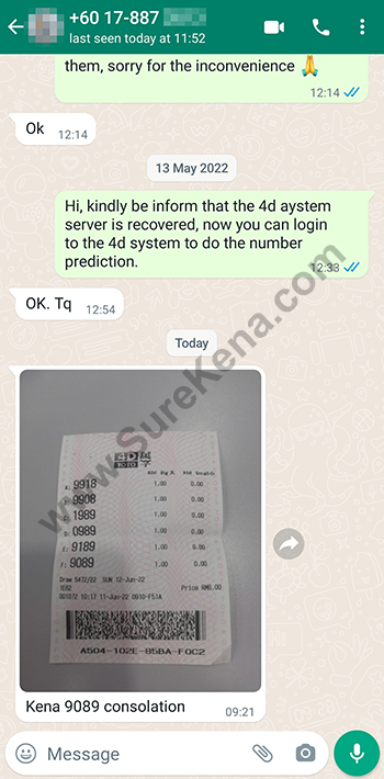 whatsapp lottery 4d win ticket