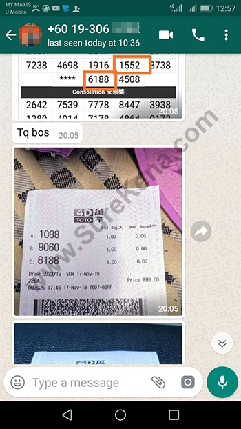 whatsapp lottery 4d win ticket